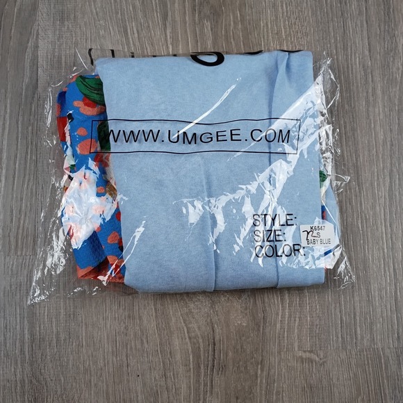 Umgee Mixed Print Long Balloon Sleeve Top Linen Blend Blue Floral Blouse Small - Picture 9 of 9